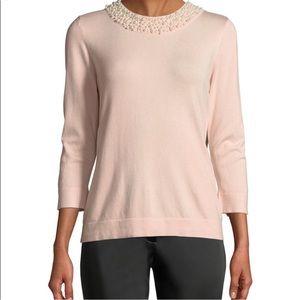 Karl Lagerfeld Pink Pearls Scoop Neck Sweater Size XS